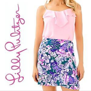 Lilly Pulitzer 2 Ibby Multicolored Floral Mini Ruffle Skirt